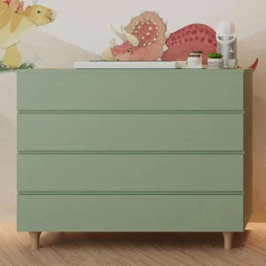 Cômoda de Bebê Haus Nature 4 Gavetas Verde Jardim e Carvalho 110CM