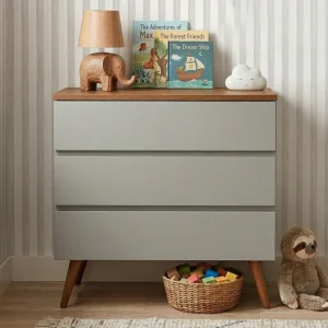 Cômoda de Bebê Viena Cinza Harbor com Pé e Tampo Mel