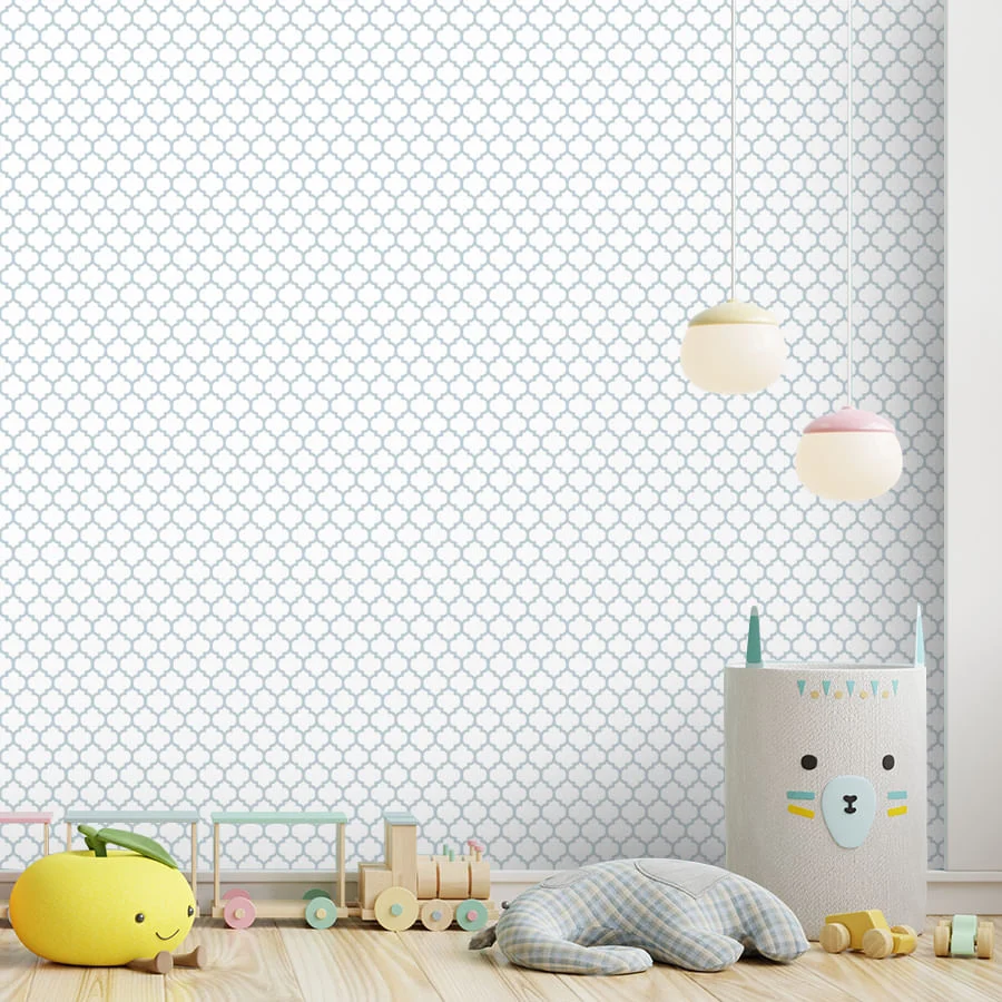 Papel de Parede Infantil Mini Arabesco Invertido Azul Claro