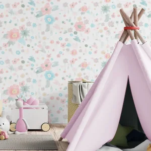 Papel de Parede Infantil Floral Aquarelado