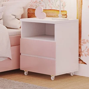 Mesa de Cabeceira Up 2 Gavetas Rosa Claro