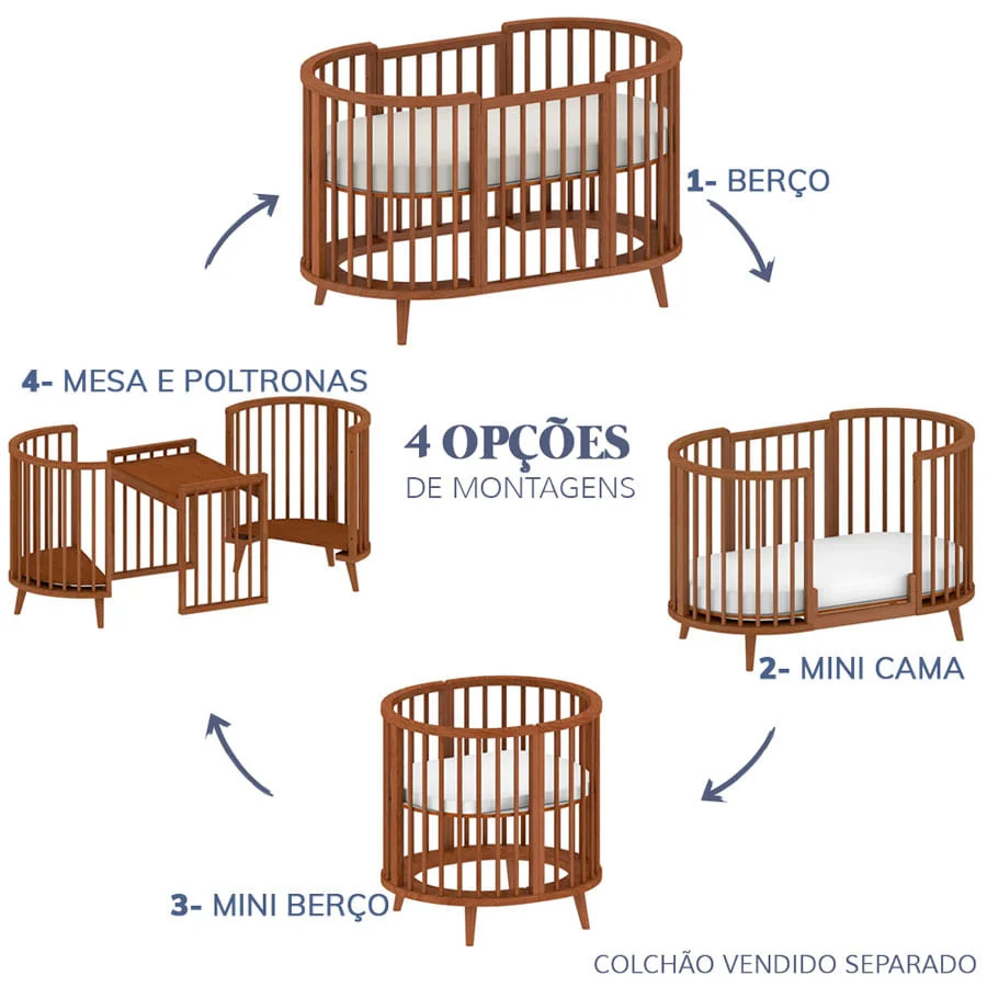 Berço Oval Slim 4 em 1 Madeira - Image 9