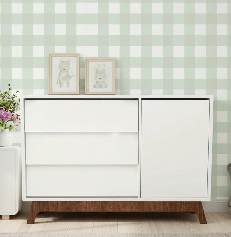 Cômoda de Bebê Raika Com Porta Branco com Pé Mel