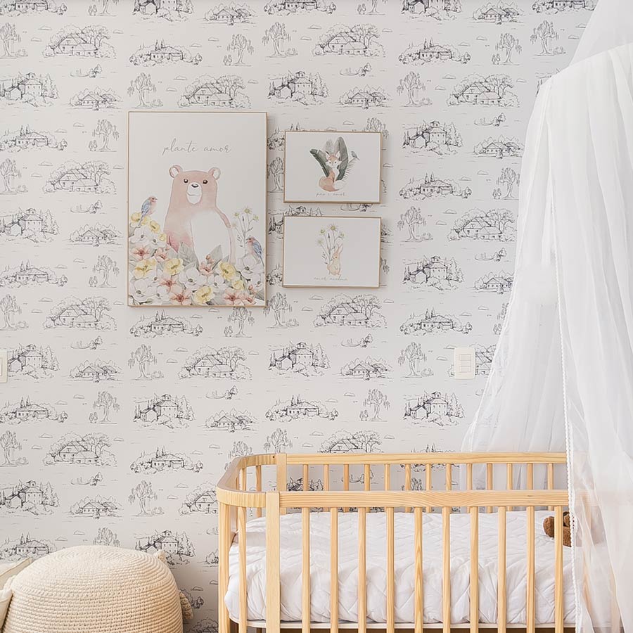 Papel de Parede Infantil Toile de Jouy Azul Polo