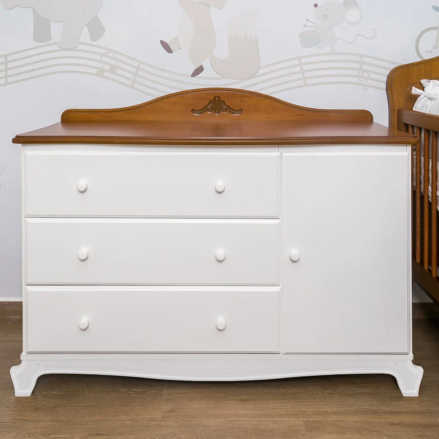 Cômoda Nóbile Branco e Madeira com Porta