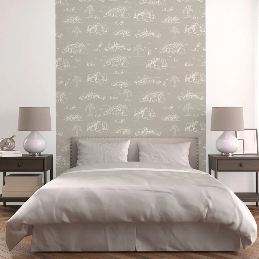 Papel de Parede Toile de Jouy Adulto Bege - Image 3