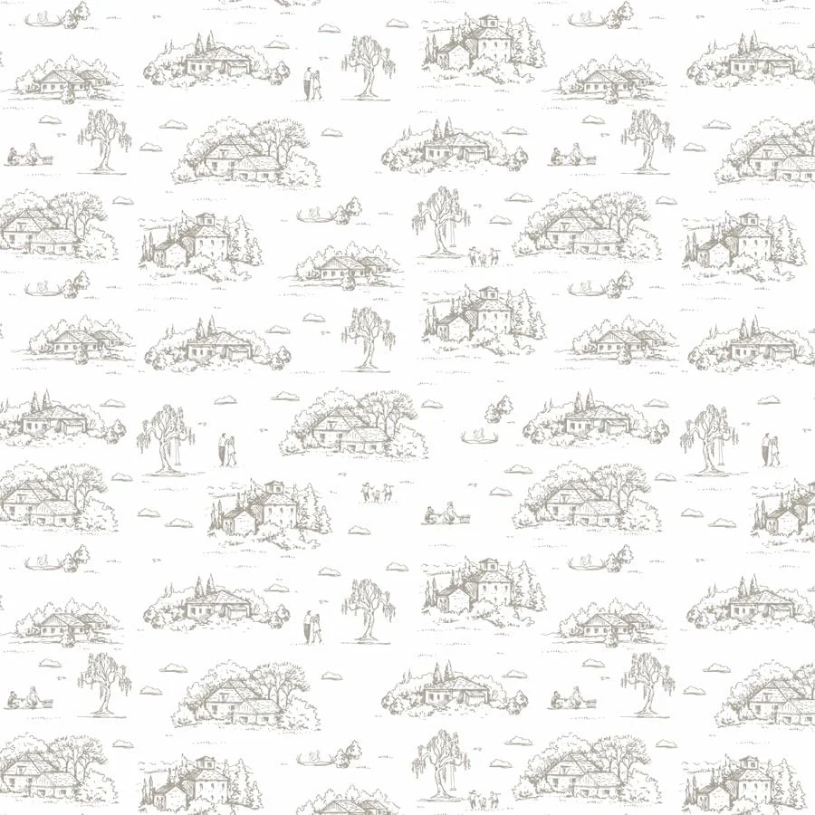 Papel de Parede Toile de Jouy Adulto Bege com Fundo Branco - Image 4