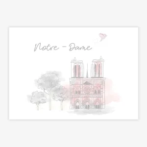 Quadro Infantil Paris Notre Dame Rosa Horizontal