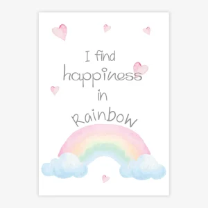Quadro Infantil Aquarela Arco Íris Happiness Rosa