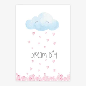 Quadro Infantil Aquarela Chuva Dream Big Rosa