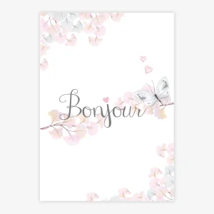 Quadro Infantil Aquarela Flores Bonjour Cinza