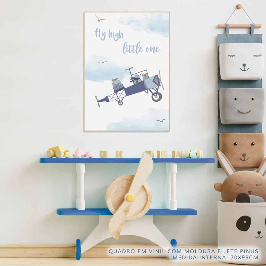 Quadro Infantil Aviador Fly High Little One Cinza - Image 3
