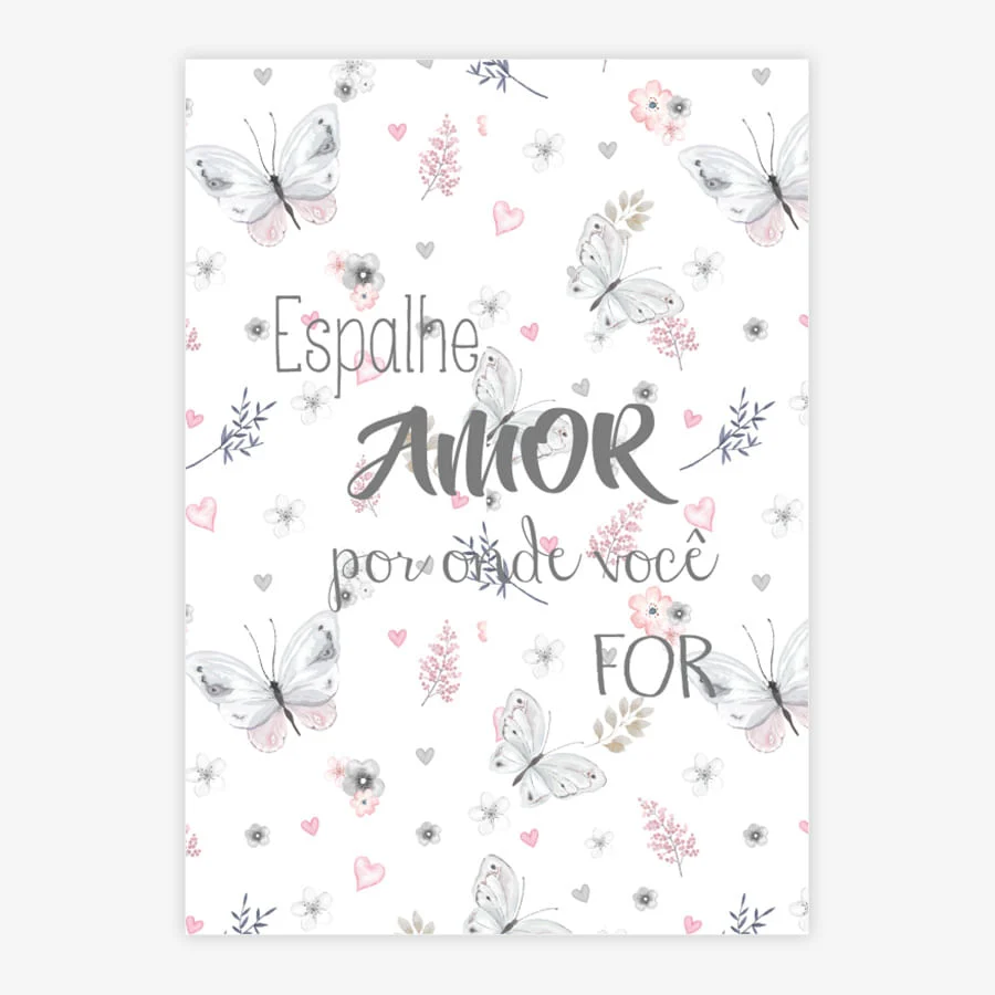Quadro Infantil Aquarela Espalhe Amor Cinza Vertical