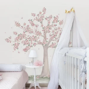 Papel de Parede Infantil Árvore de Cerejeira Bege - Mural