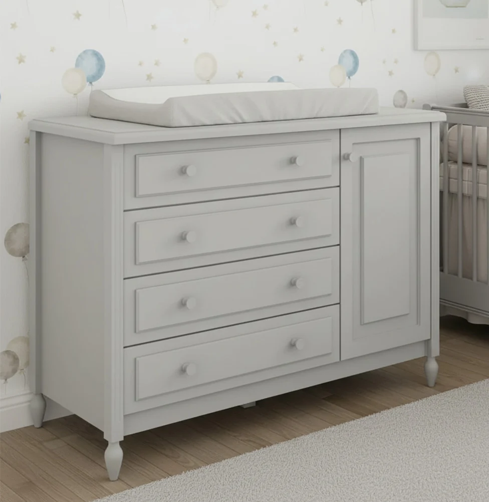 Cômoda de Bebê La Vie Cinza 4 Gavetas e Porta - Image 4