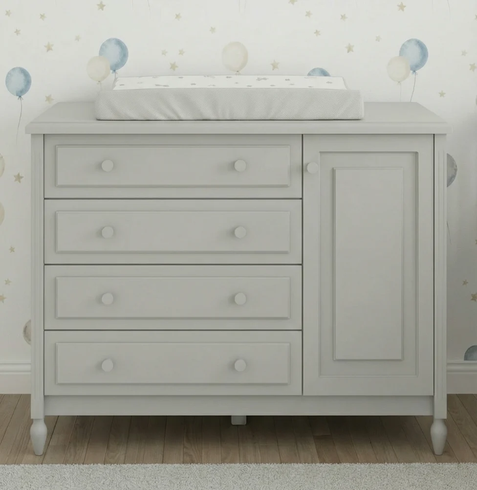 Cômoda de Bebê La Vie Cinza 4 Gavetas e Porta - Image 2
