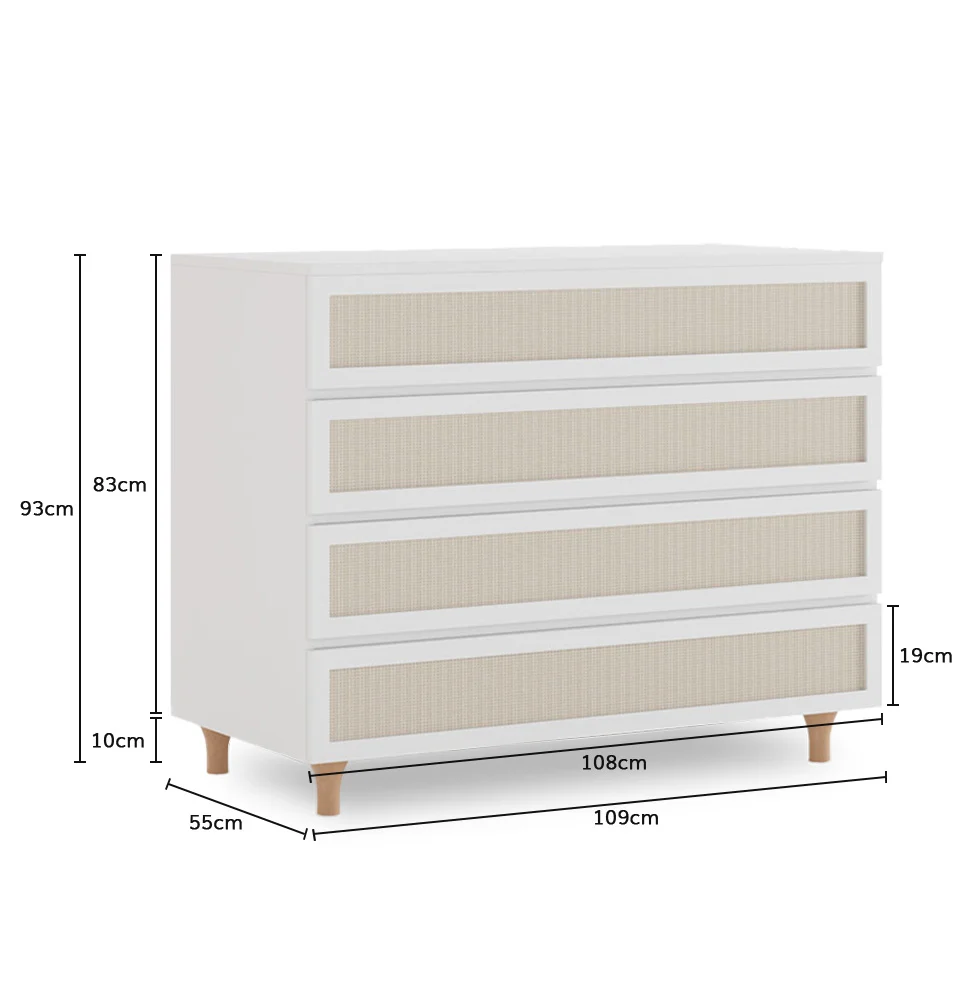 Cômoda de Bebê Haus Nature com Palha 4 Gavetas Branca e Carvalho 110cm - Image 3