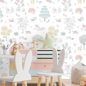 Papel de Parede Infantil Árvores e Bichos