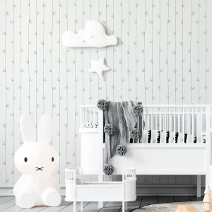 Papel de Parede Infantil Linhas e Folhas Cinza
