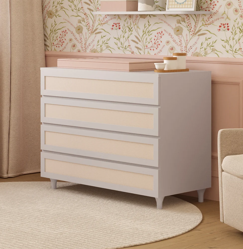 Cômoda de Bebê Haus Nature com Palha e 4 Gavetas Greige 110cm - Image 4