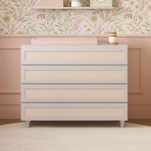 Cômoda de Bebê Haus Nature com Palha e 4 Gavetas Greige 110cm