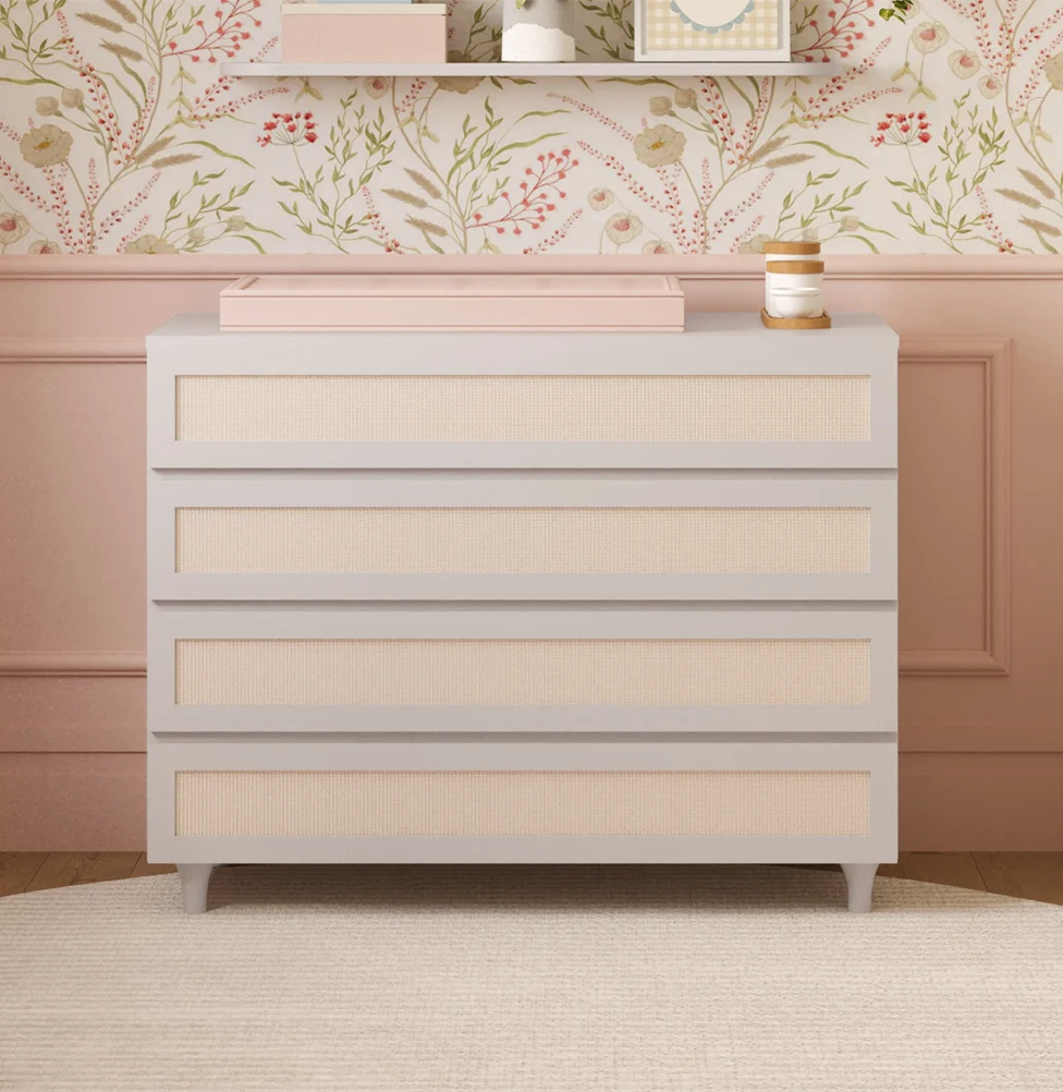 Cômoda de Bebê Haus Nature com Palha e 4 Gavetas Greige 110cm