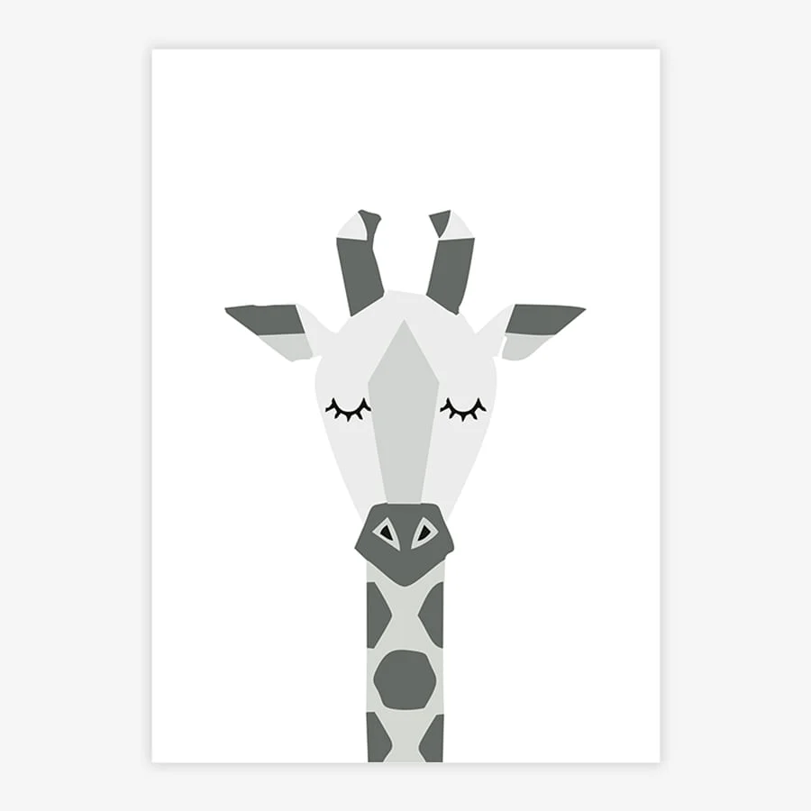 Quadro Infantil Girafa Moderno Cinza - Vertical