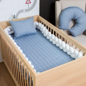 Colcha Com Elástico para Berço Chambre Quadradinho - Azul Mescla