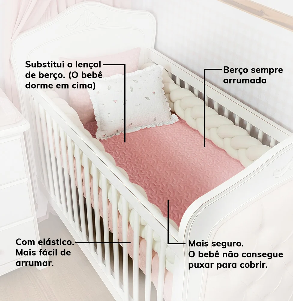 Colcha Com Elástico Para Berço Infinity - Rosa Chá - Image 5