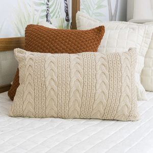 Capa de Almofada Tricot Dalia 60cm x 40cm - Bege Geada