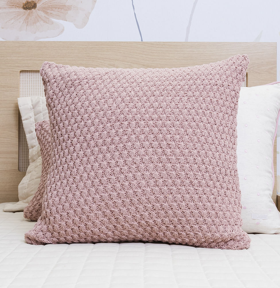Capa de Almofada Tricot Colmeia 50cm x 50cm - Rosa - Image 3