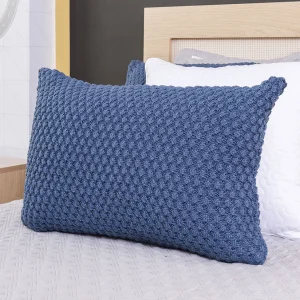 Capa de Almofada Tricot Colmeia 60cm x 40cm - Azul Jeans