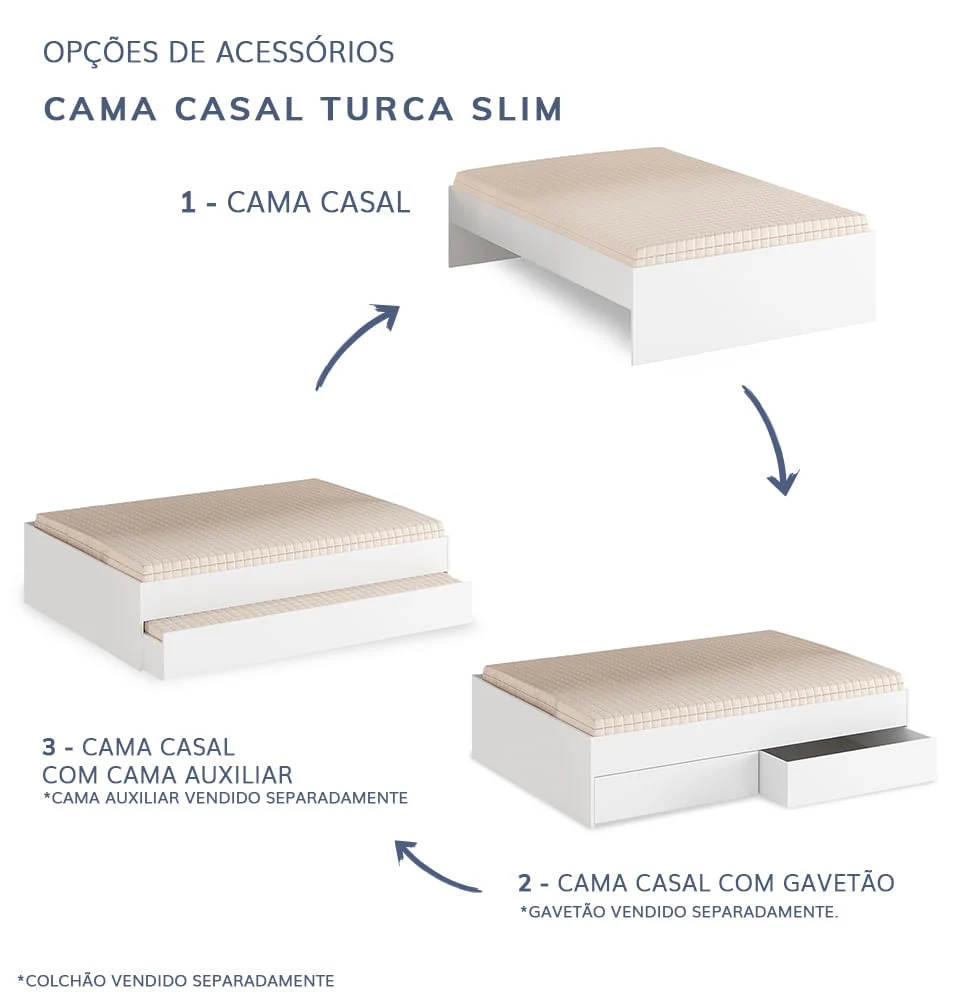 Cama Casal Turca Slim - Branco - Image 4