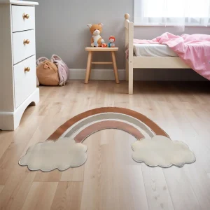 Tapete Infantil Arco Íris Com Nuvem Tons Terrosos Playmat