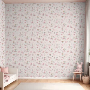 Papel de Parede Fadas e Cogumelos Rosa