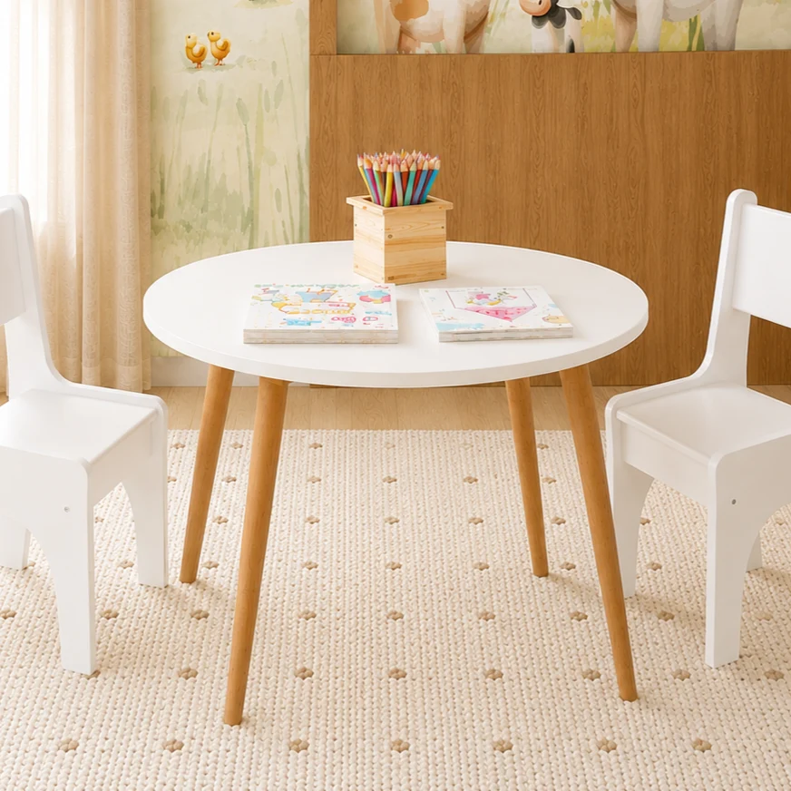 Mesa Infantil Viena Redonda - Branco e Freijó - Image 2