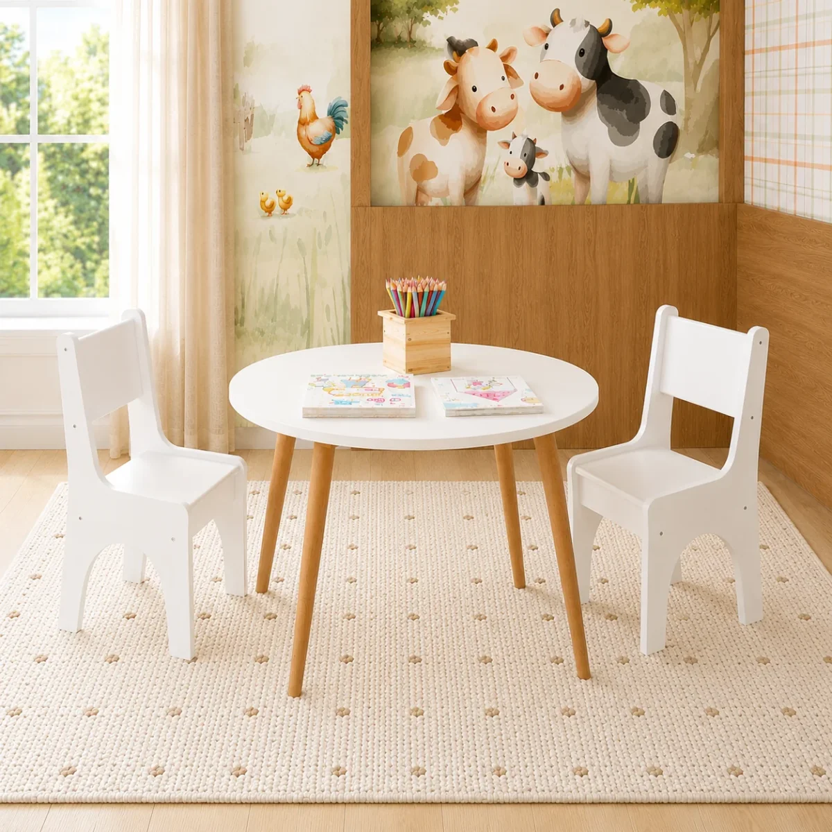 Mesa Infantil Viena Redonda - Branco e Freijó - Image 3