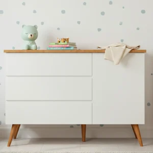 Cômoda de Bebê Viena com Porta Greige com Pé e Tampo Mel