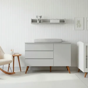 Cômoda de Bebê Viena com Porta Cinza Harbor com Pé Mel
