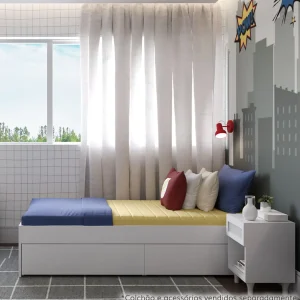 Cama Solteiro Turca Slim Com 2 Gavetas - Branco