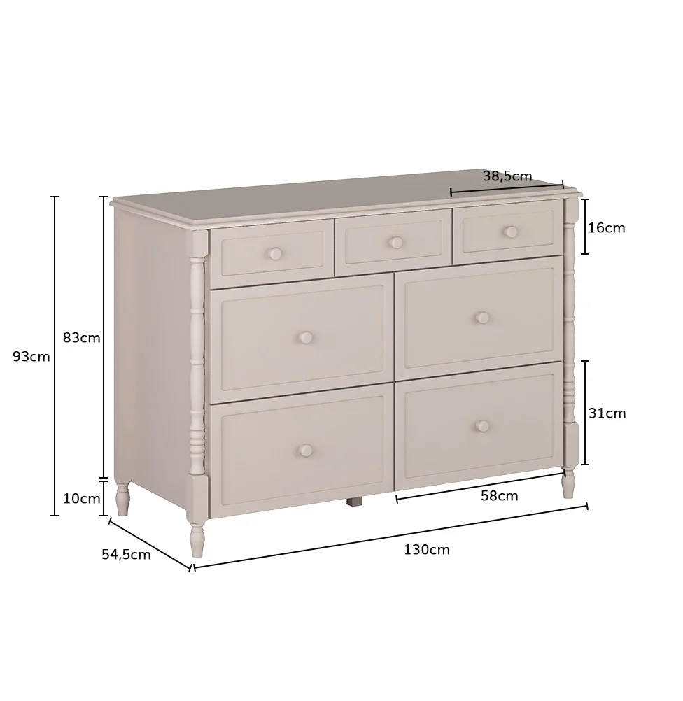Cômoda de Bebê Monet 7 Gavetas 130cm - Greige - Image 3