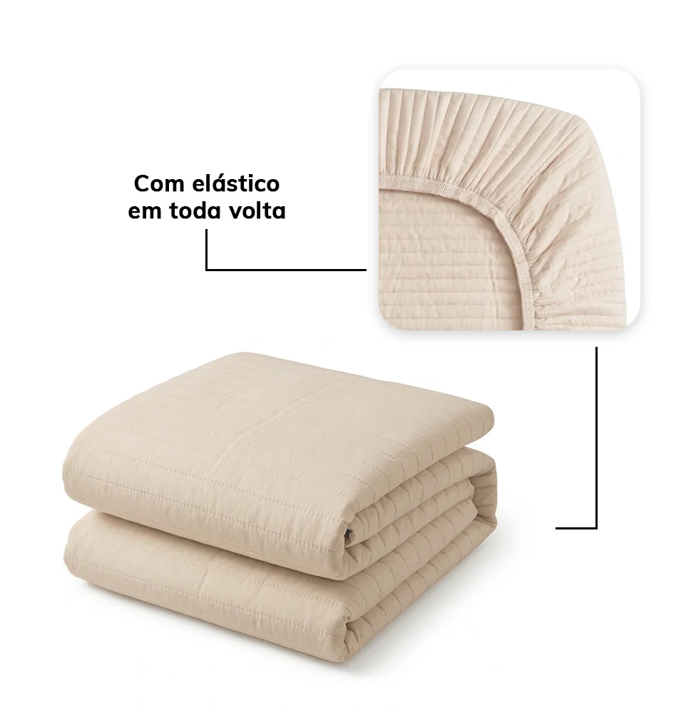 Colcha com Elástico para Berço Listra - Bege - Image 6