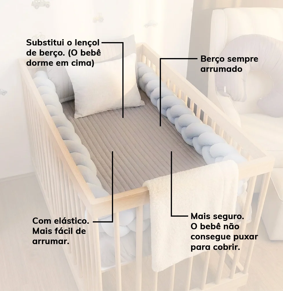 Colcha com Elástico para Berço Listra - Cinza - Image 5
