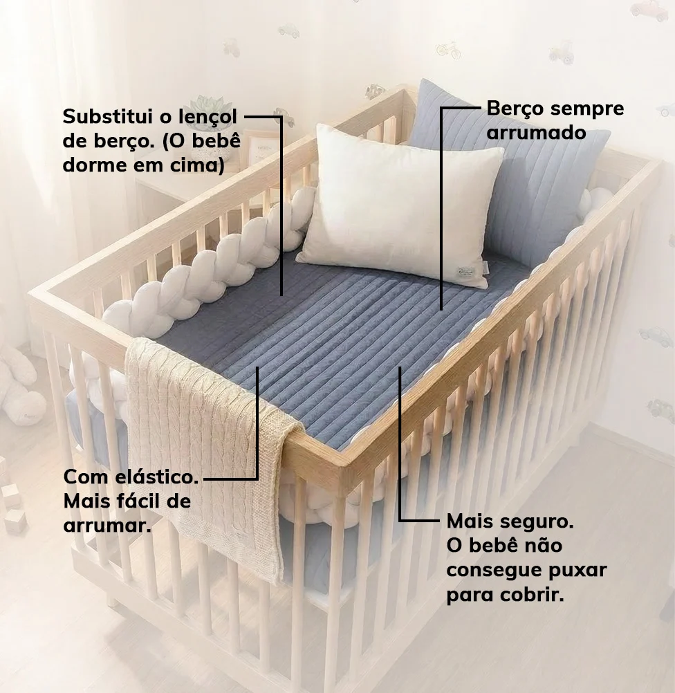 Colcha com Elástico para Berço Listra - Azul Jeans - Image 5