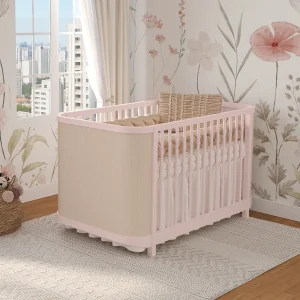 Berço Raika 3 em 1 Com Palha - Rosa Claro