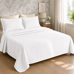 Kit Colcha Casal Listra 3 Peças - Branco