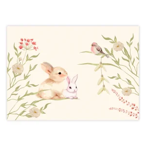 Quadro Infantil Coelho Floral Família Secrets Bege