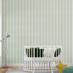 Papel de Parede Infantil Listra Média Aquarela - Verde Seco