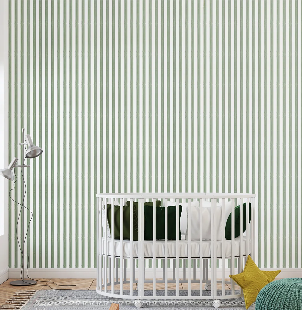 Papel de Parede Infantil Listra Média Aquarela - Verde Seco