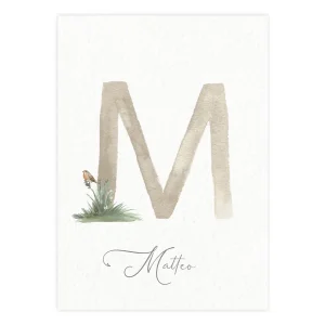 Quadro Infantil Inicial com Nome Bege Personalizado – Vertical